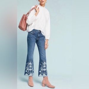 Pilcro and the Letterpress High Rise Cropped Flare Floral Jeans